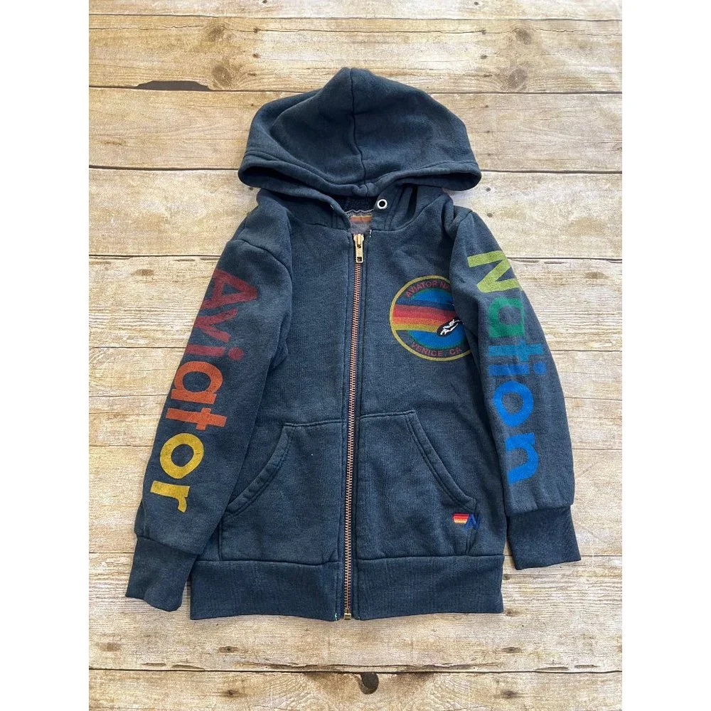 Aviator Nation Kids North Shore Zip Hoodie in Vintage Charcoal - Picture 1 of 6